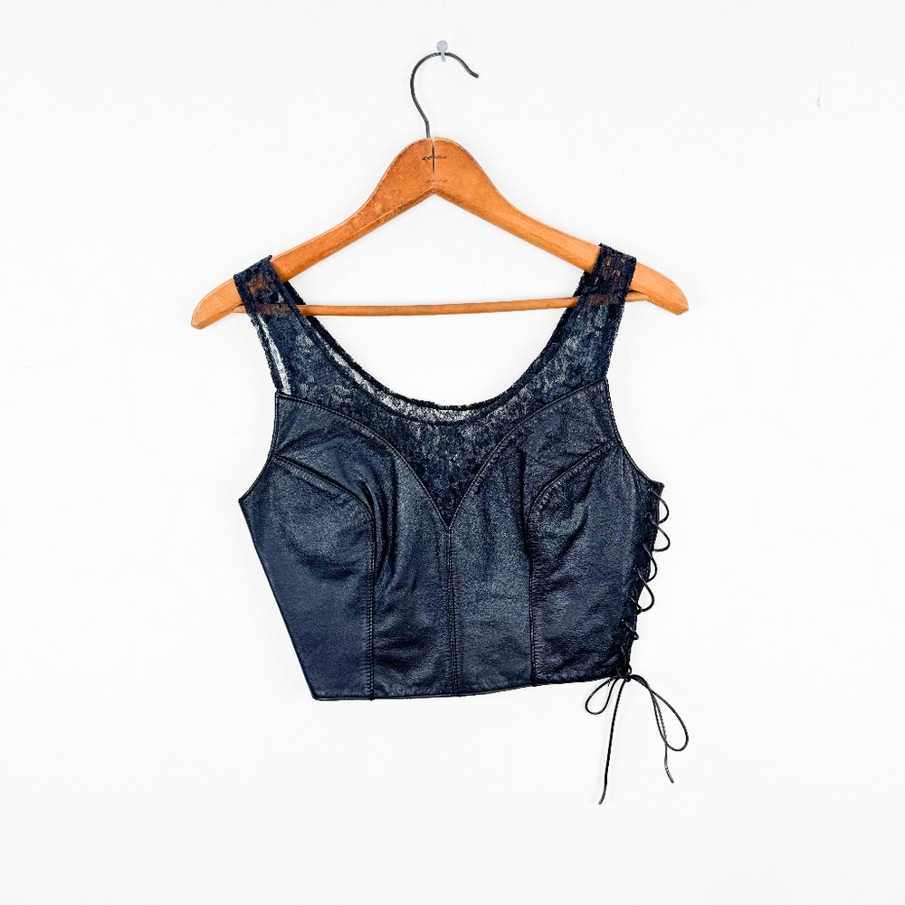 Black leather & lace bustier top